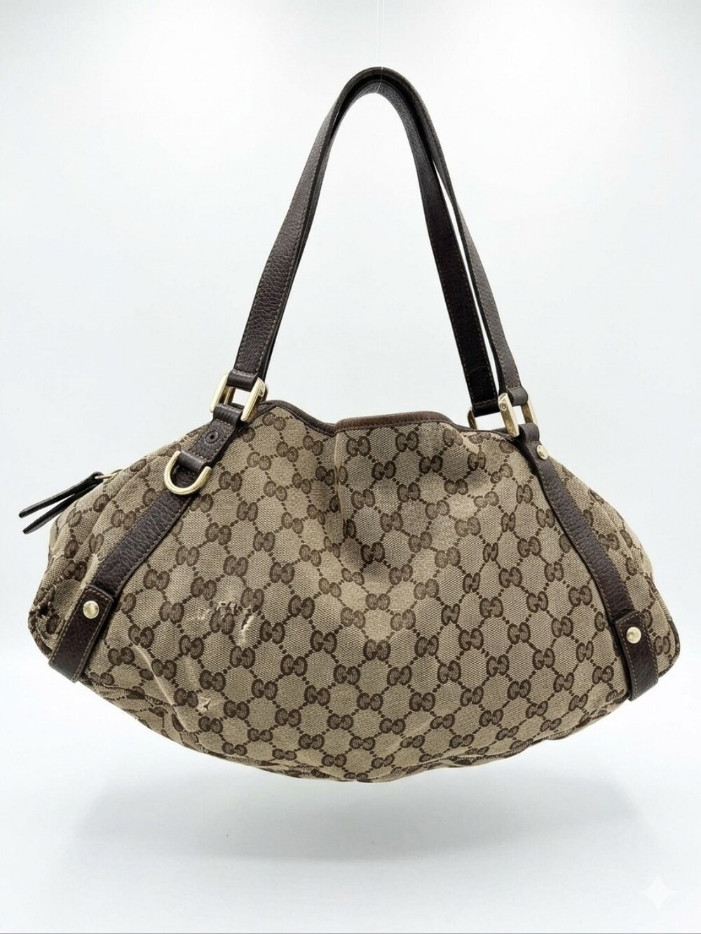 GUCCI Vintage Abbey GG Canvas Hobo Bag - Brown Monogram - Flawed